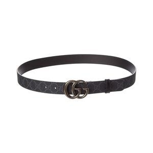 Gucci Gg Marmont Thin Gg Supreme Canvas & Leather Belt, Black